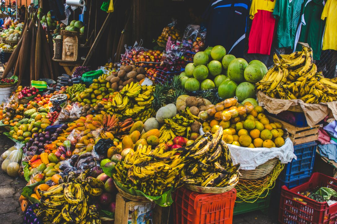 A fruit stand on a market day in Antigua, Guatemala.