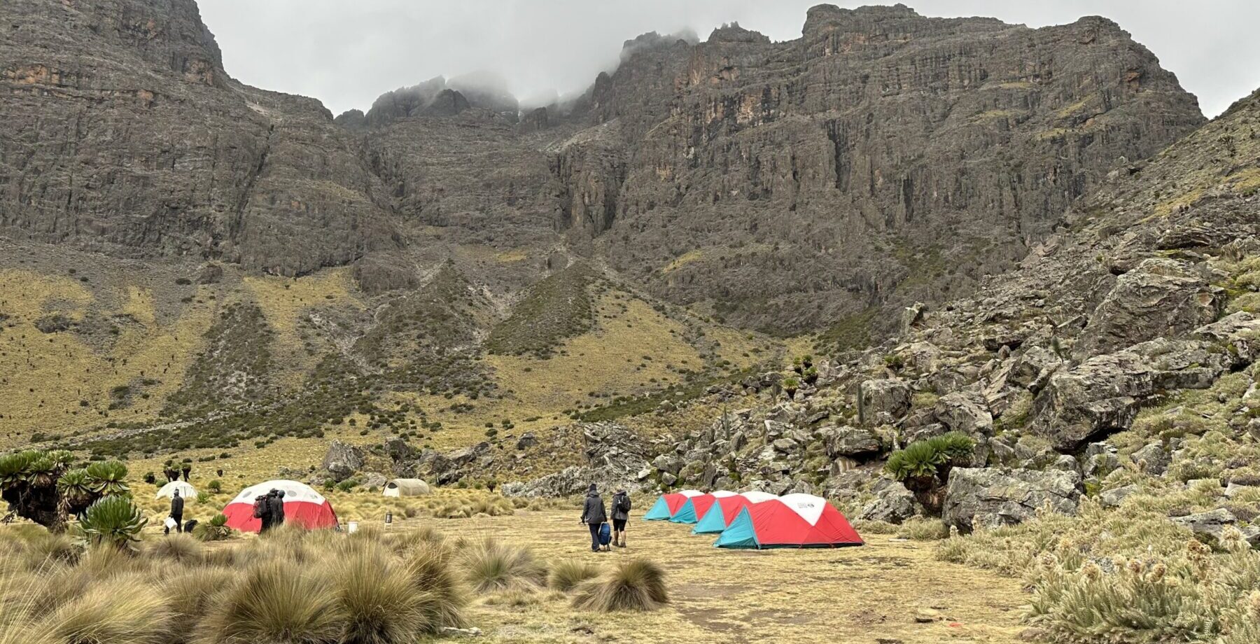 Luxury campsite on Mount Kenya during a multi-day charity challenge fundraising trip