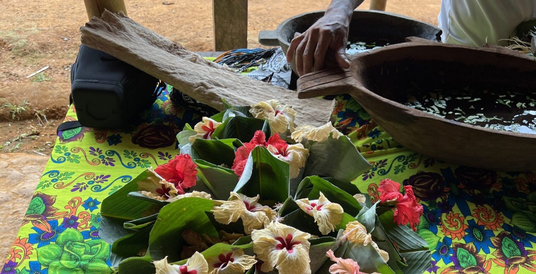 a traditional Emberá meal with flowers